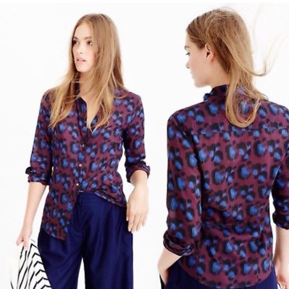 JCrew Leopard Print Perfect Shirt